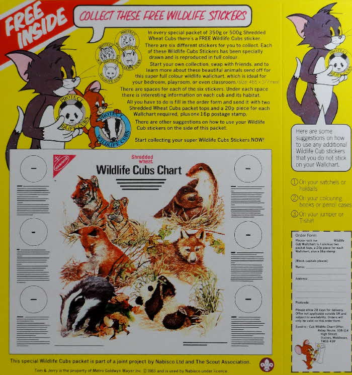 1983 Spoonsize Tom & Jerry Wildlife Stickers & Wallchart