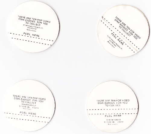 1984 Shreddies Pop Video Star badge back variations (2)