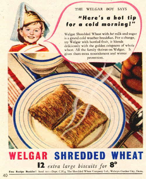 Welgar Shredded Wheat tips 1940s