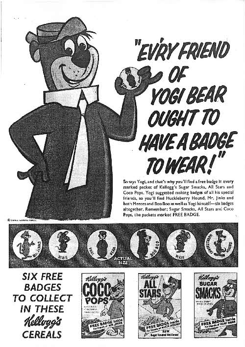 1962 Sugar Smacks Yogi Bear & Friends Badges