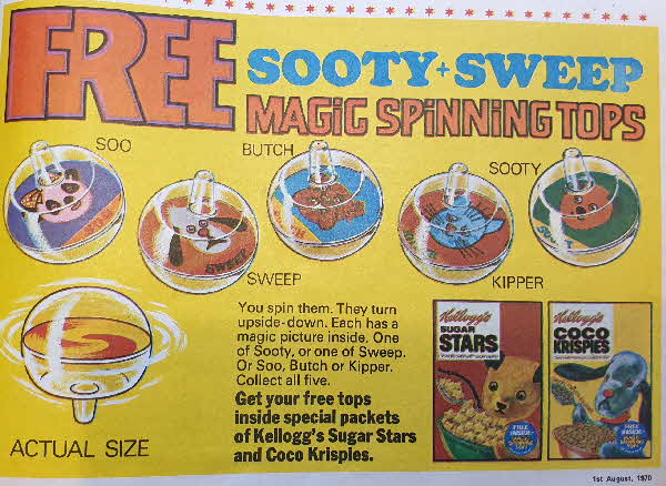 1970 Coco Krispies Sooty & Sweep Spinning Top