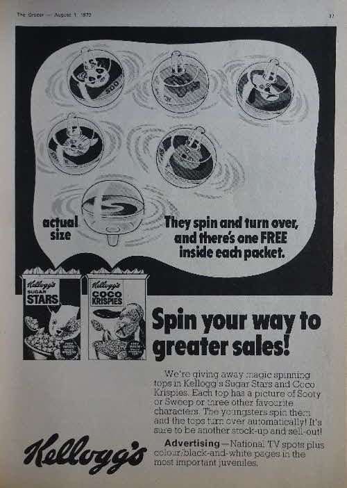 1970 Coco Krispies Sooty Spinning Tops