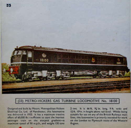1954 Cornflakes Locomotives No 33 Metro vickers Gas turbine no 18100