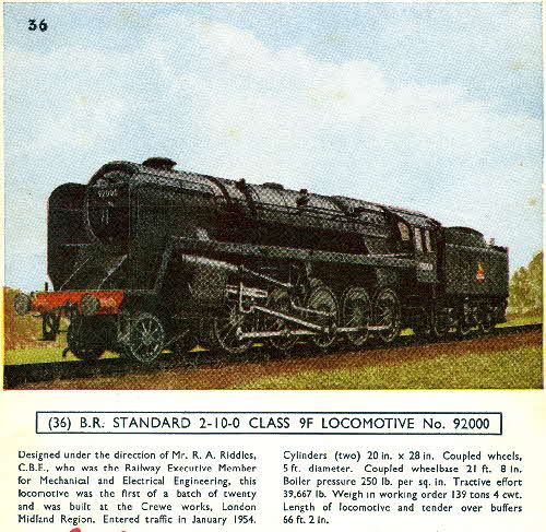 1954 Cornflakes Locomotives No 36 BR Standard 2100 Class 9F No 92000