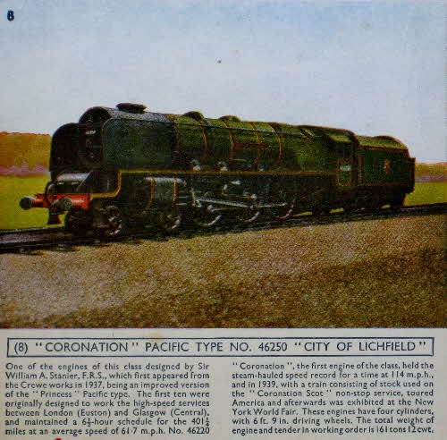 1954 Cornflakes Locomotives No 8 Coronation Pacific City of Lichfield