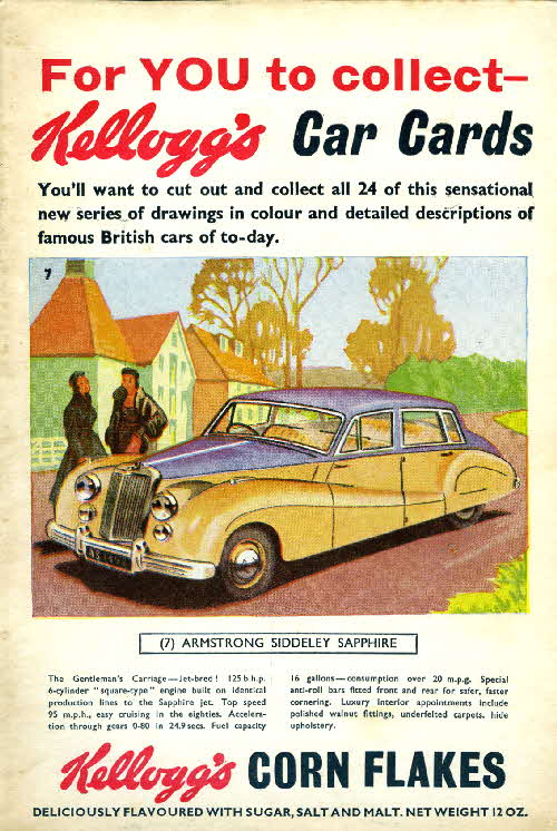 1954 Cornflakes Car Cards No 7 Armstrong Siddeley Sapphire