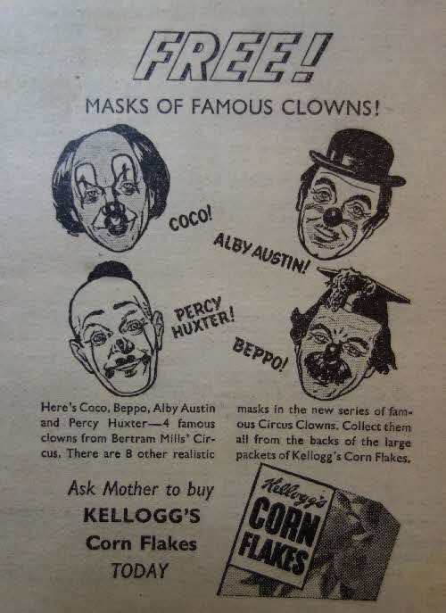 1955 Cornflakes Clown Masks