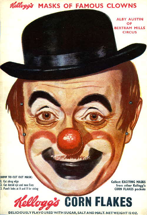 1955 Cornflakes Masks of Famous Clowns Alby Austin