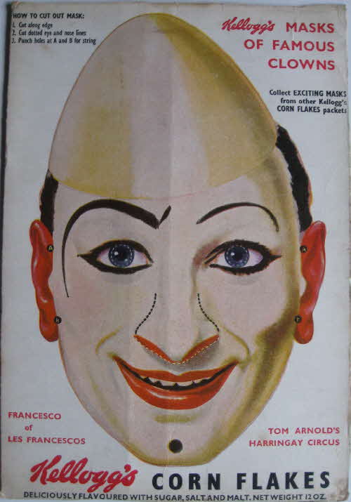 1955 Cornflakes Masks of Famous Clowns Francescos