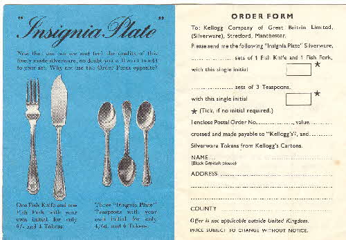 1958 Cornflakes Silverware leaflet inside
