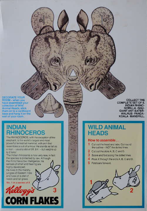 1985 Cornflakes Wild Animal Heads No 1 Rhino