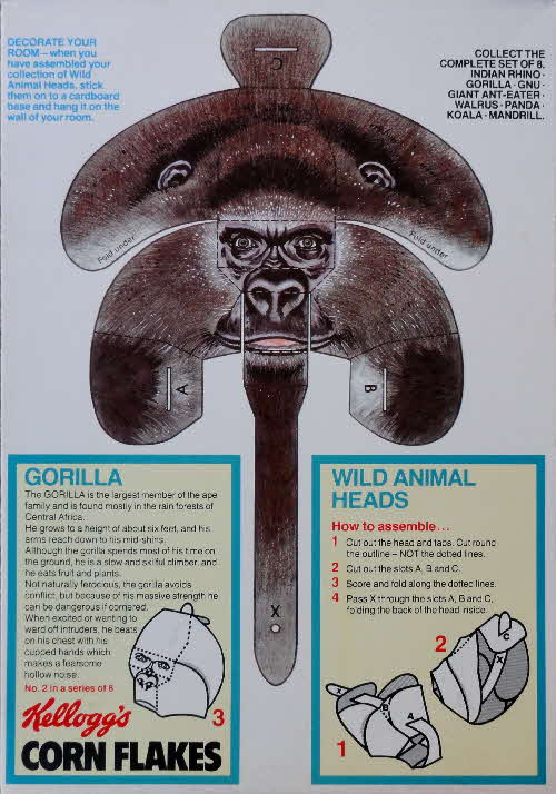 1985 Cornflakes Wild Animal Heads No 2 Gorilla