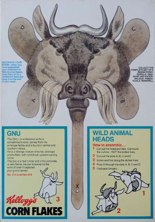 1985 Cornflakes Wild Animal Heads No 3 Gnu