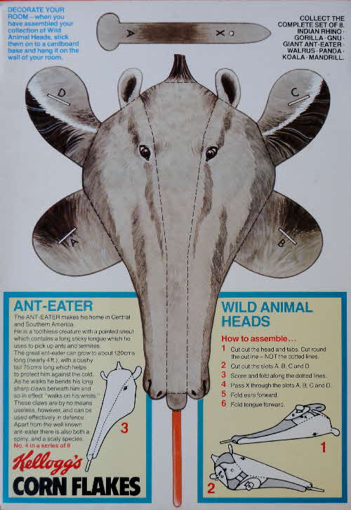 1985 Cornflakes Wild Animal Heads No 4 Ant-Eater
