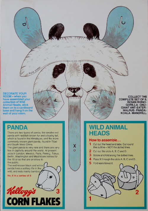 1985 Cornflakes Wild Animal Heads No 6 Panda