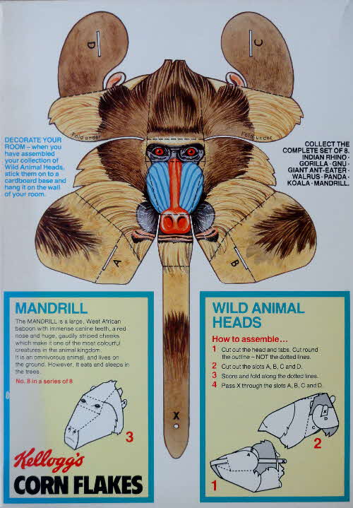 1985 Cornflakes Wild Animal Heads No 8 Mandrill