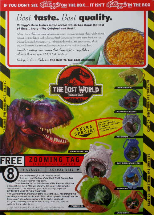 1997 Cornflakes Lost World Dinosaur Tags