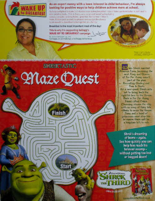 2007 Cornflakes Shrek 3 Maze Quest