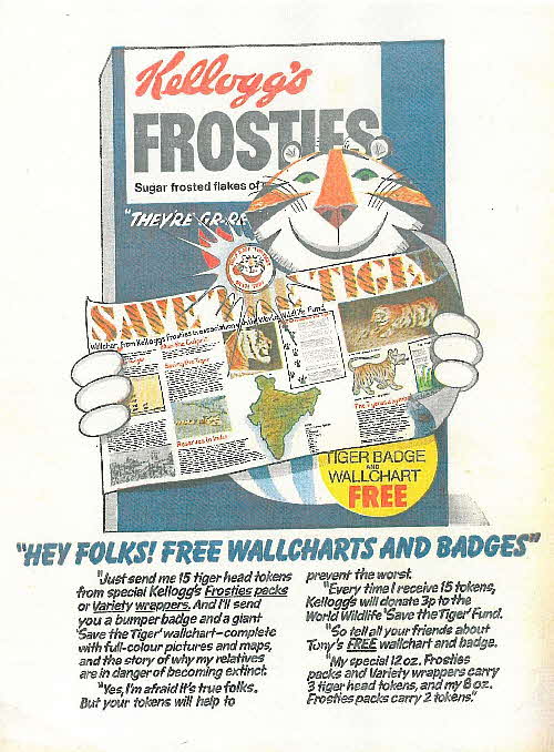 1975 Frosties Save the Tiger Wallchart & Badge