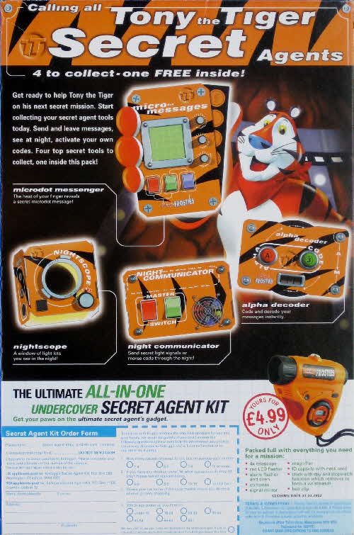 2000 Frosties Secret Agent Cards & 4 in 1 Secret Agent kit