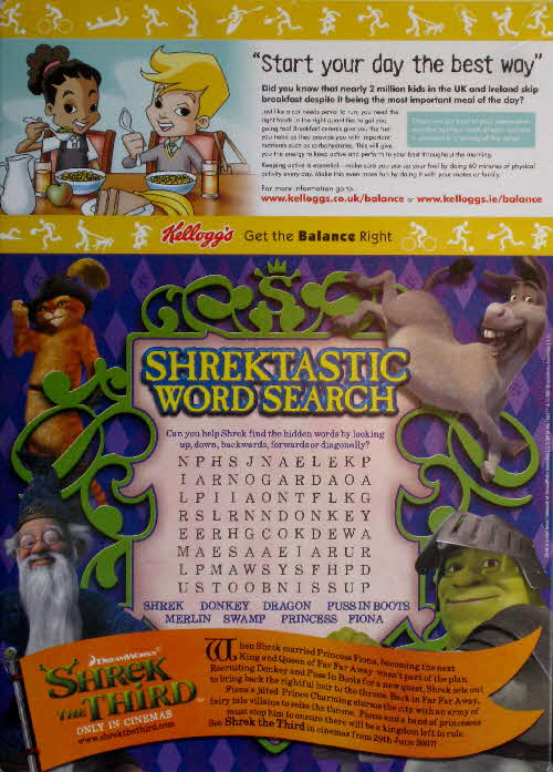 2007 Frosties Shrek 3 Wordsearch