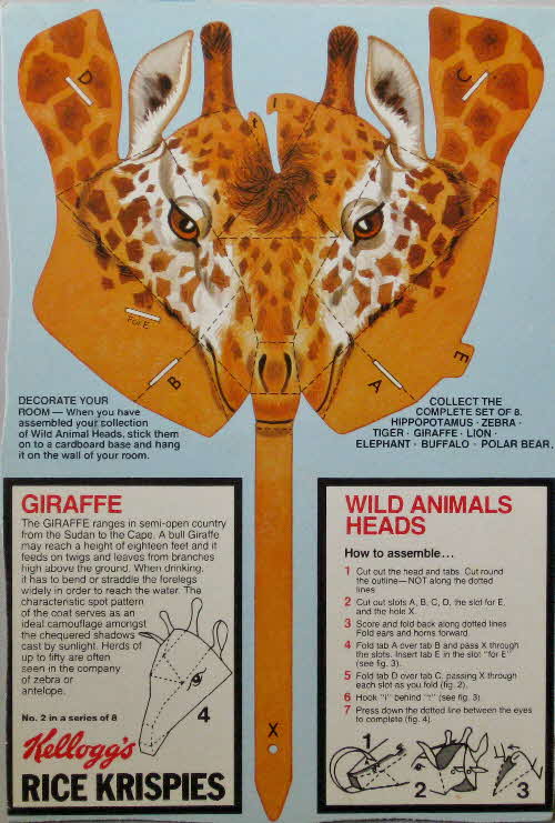 1980 Rice Krispies Wild Animal Heads No 2 Giraffe