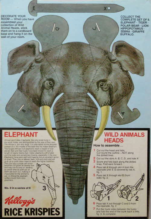 1980 Rice Krispies Wild Animal Heads No 3 Elephant