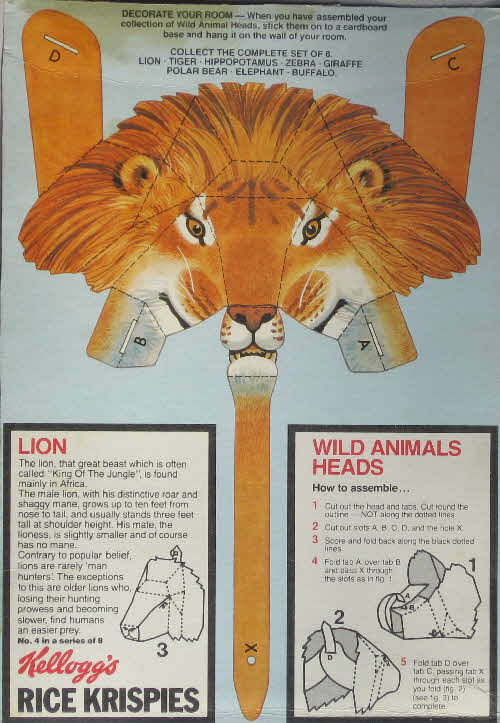 1980 Rice Krispies Wild Animal Heads No 4 Lion