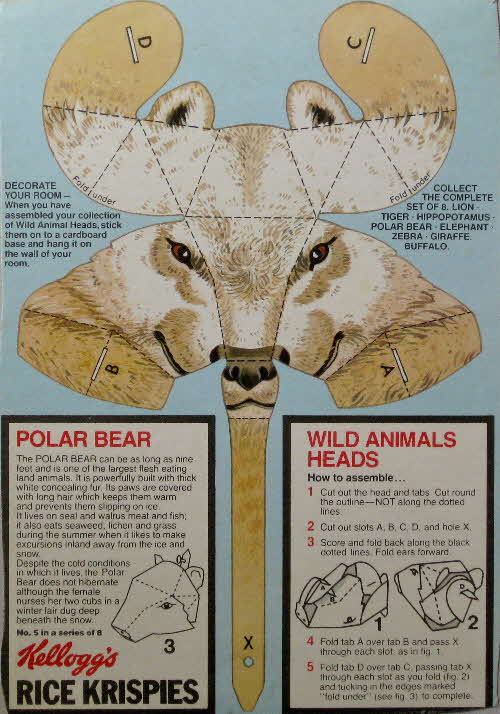 1980 Rice Krispies Wild Animal Heads No 5 Polar Bear