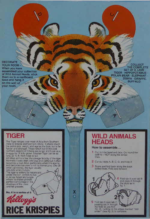 1980 Rice Krispies Wild Animal Heads Tiger