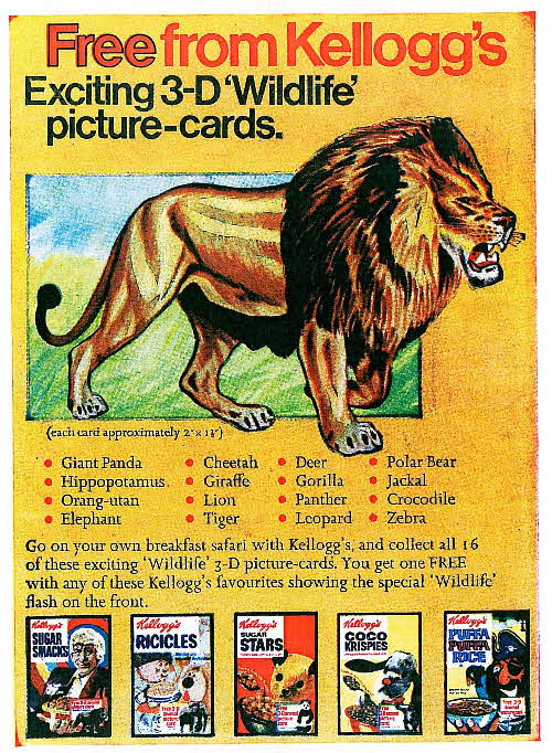 1971 Sugar Smacks 3D Wildlife Picture Cards