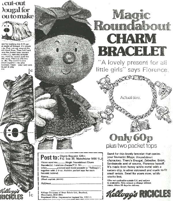 1970s Ricicles Magic Roundabout Charm Bracelet (betr)