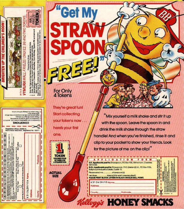 1986 Honey Smacks Straw Spoon & Wallpaper