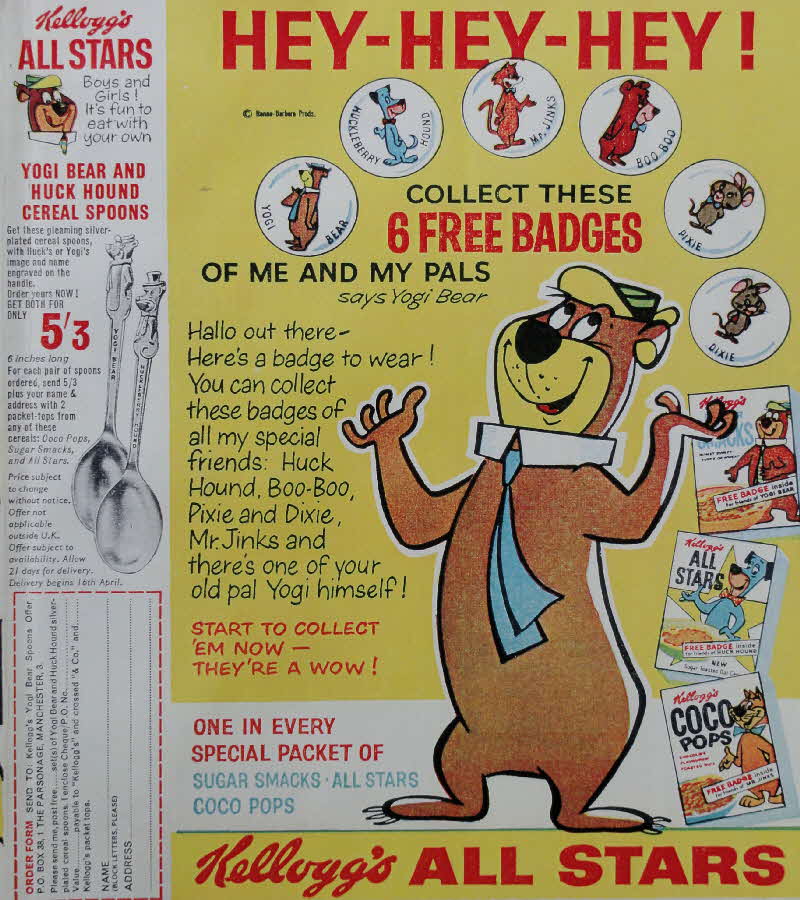 1962 All Stars Yogi Bear Badges & spoon offer