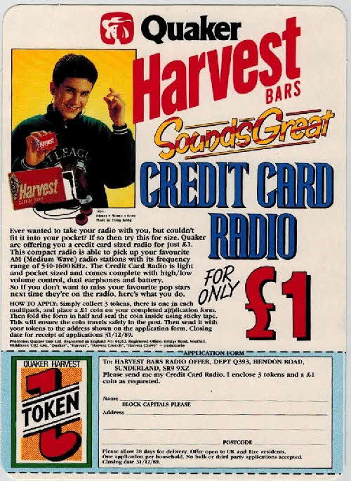 1989 Quaker Harvest Bars Credit Card Radio