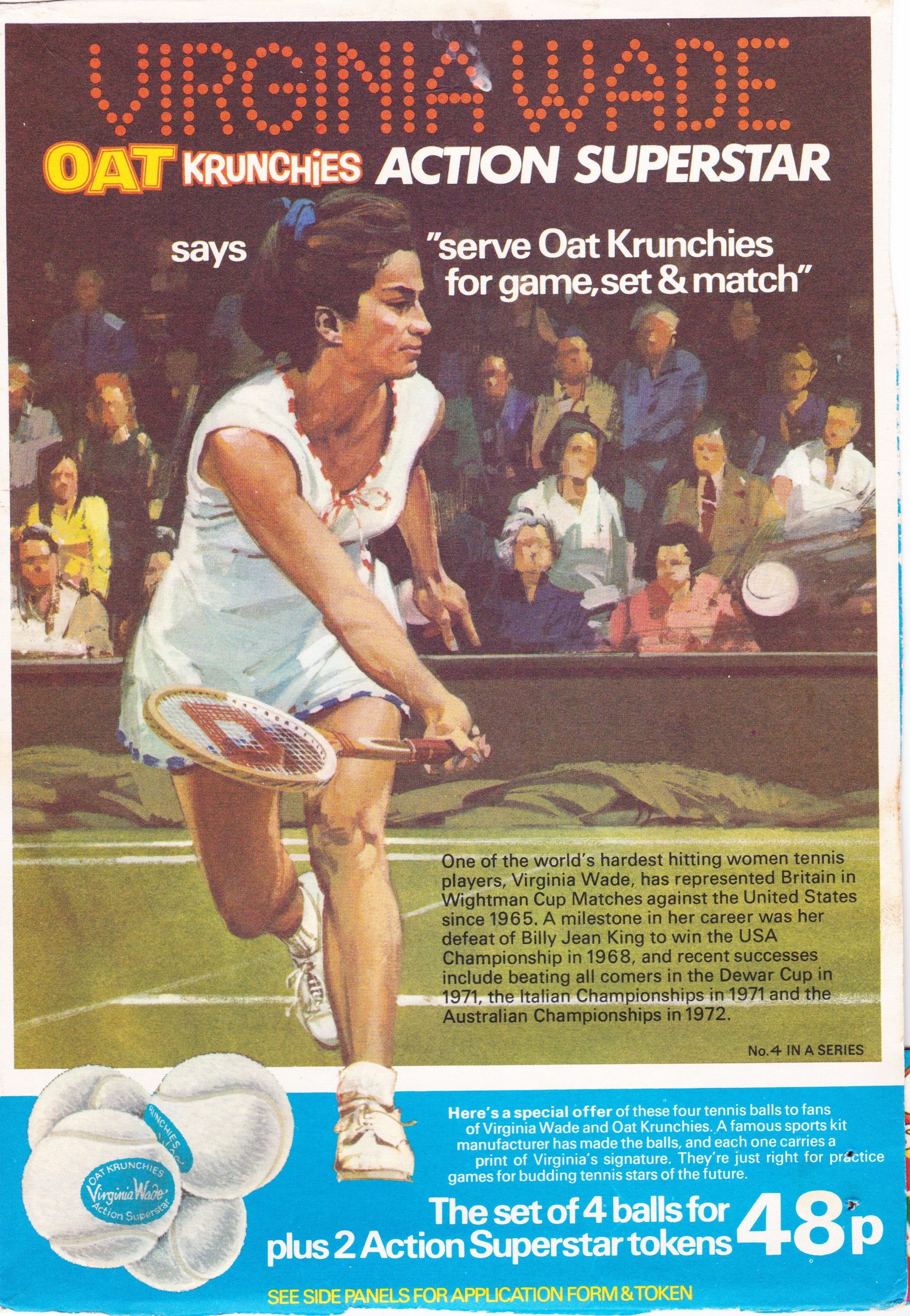 1972 Oat Krunchies Virginia Wade Tennis Ball Offer
