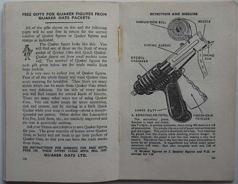 1936 Puffed Wheat Master Book of Detection & Disguises Air Pistol