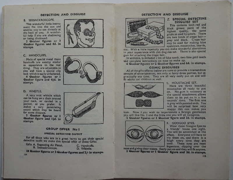 1936 Puffed Wheat Master Book of Detection & Disguises Send Away items