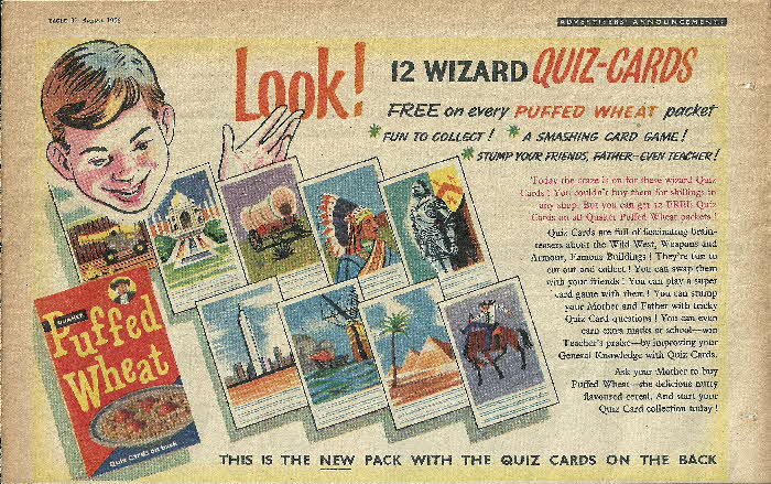 1956 Quaker Oats Puffed Wheat Quiz Cards (2)