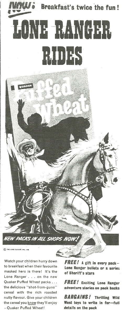 1958 Quaker Puffed Wheat Lone Ranger Badges & Bullets (betr)