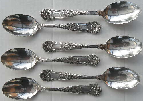 1902 Quaker Oats Cereta Quaker Oats Silver Plated Cereal Spoons. Poppy Pattern Handle.  (2)