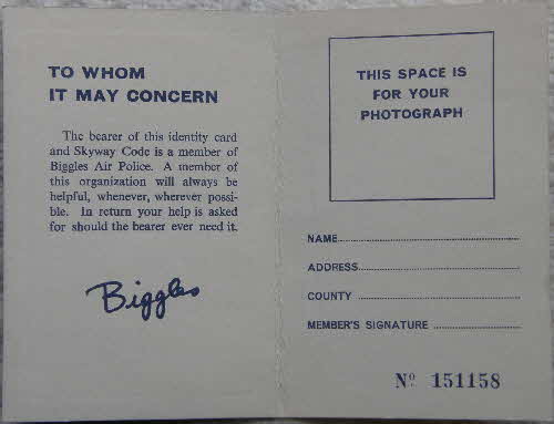 1960 Quaker Oats Biggles Identity Card (2)