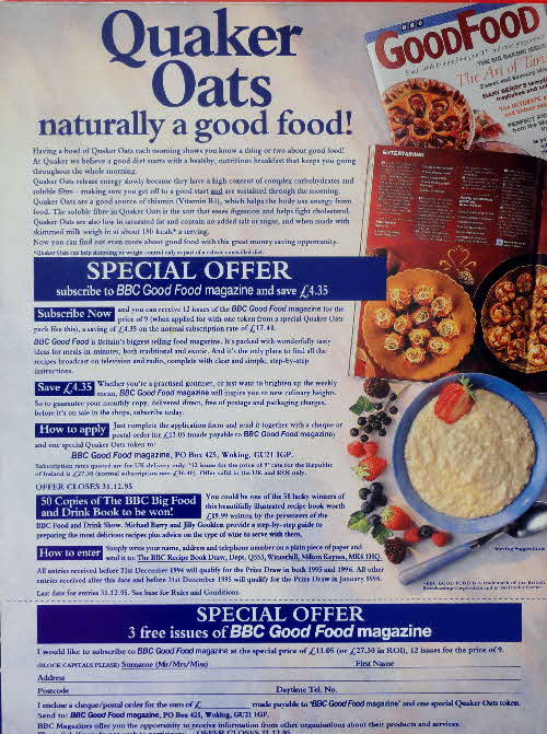 1995 Quaker Oats Good Food Magazine Offer