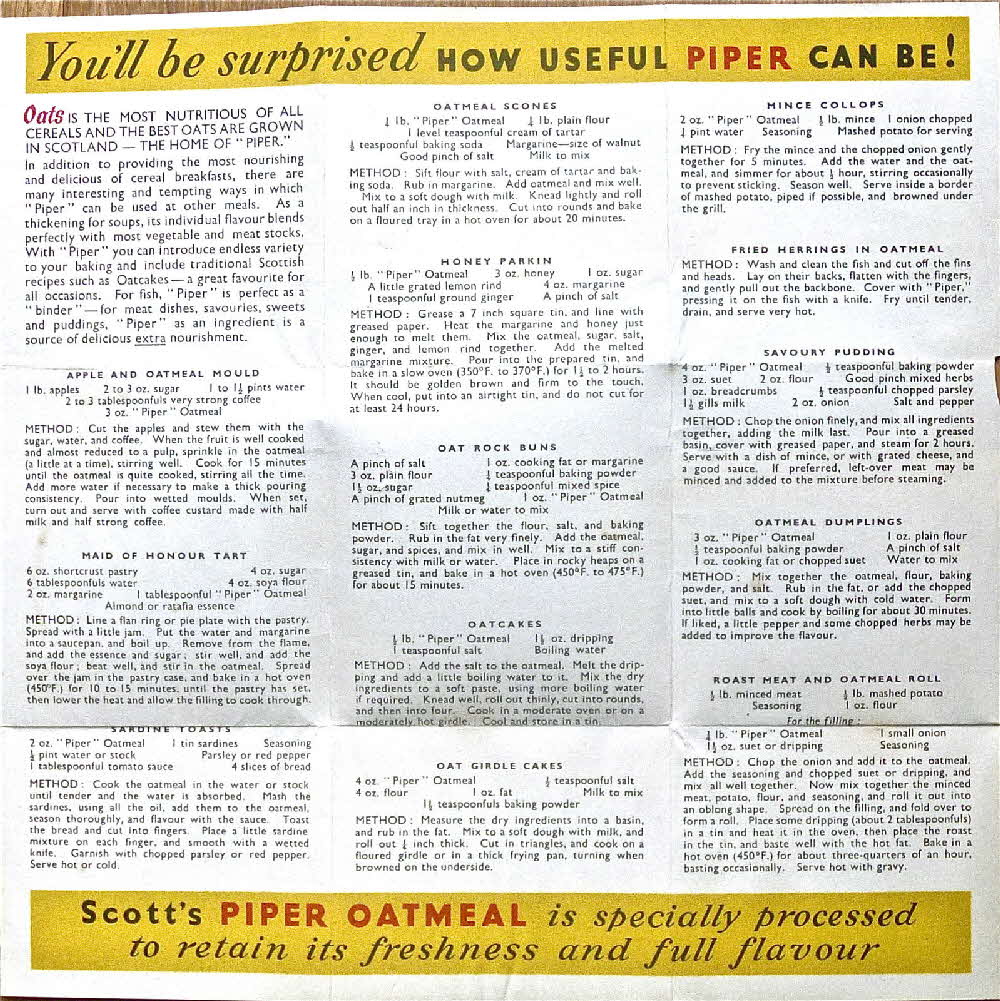 1950s Scott's Oatmeal Leaflet 3