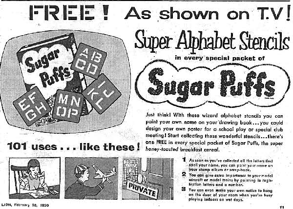 1959 Sugar Puffs Super Alphabet Stencils