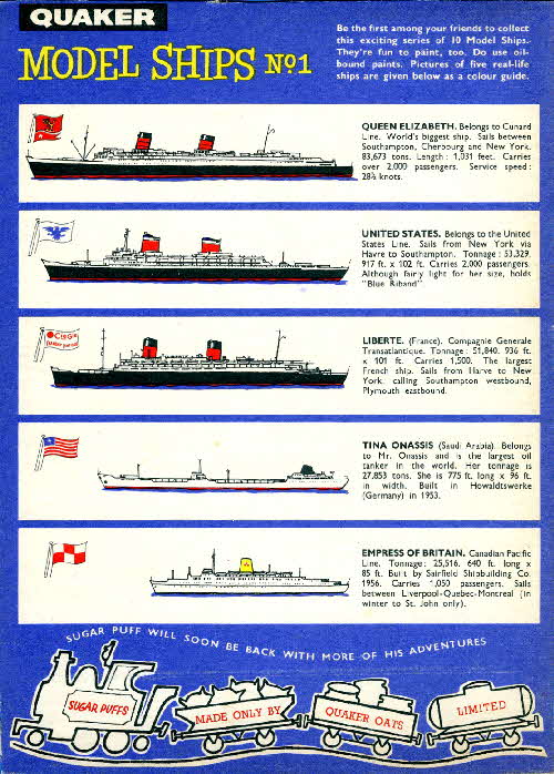 1958 Sugar Puffs Model Famous Ships No 1