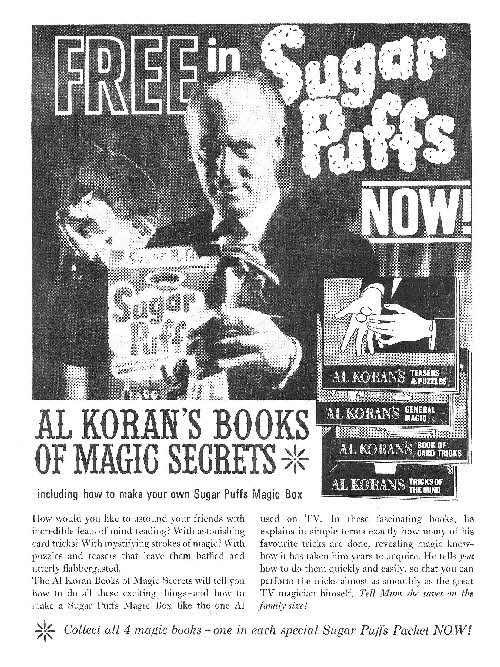 1964 Sugar Puffs Al  Koran's magic tricks ad