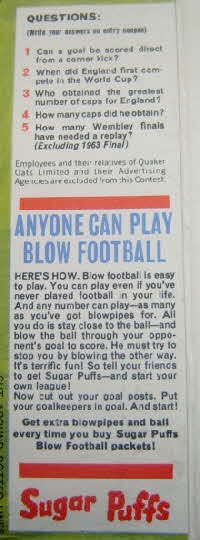 1963 Sugar Puffs Blow Football instructions