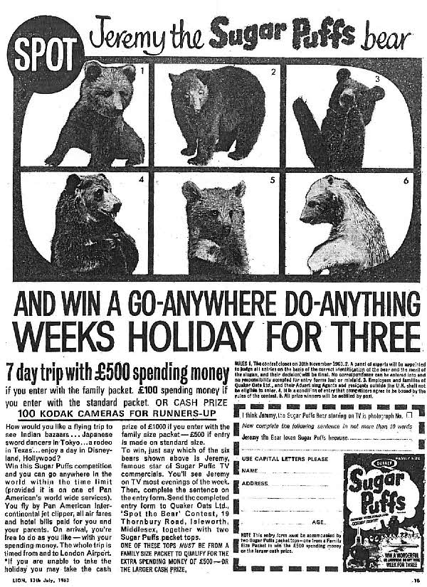 1963 Sugar Puffs Spot Jeremy Bear Competition1
