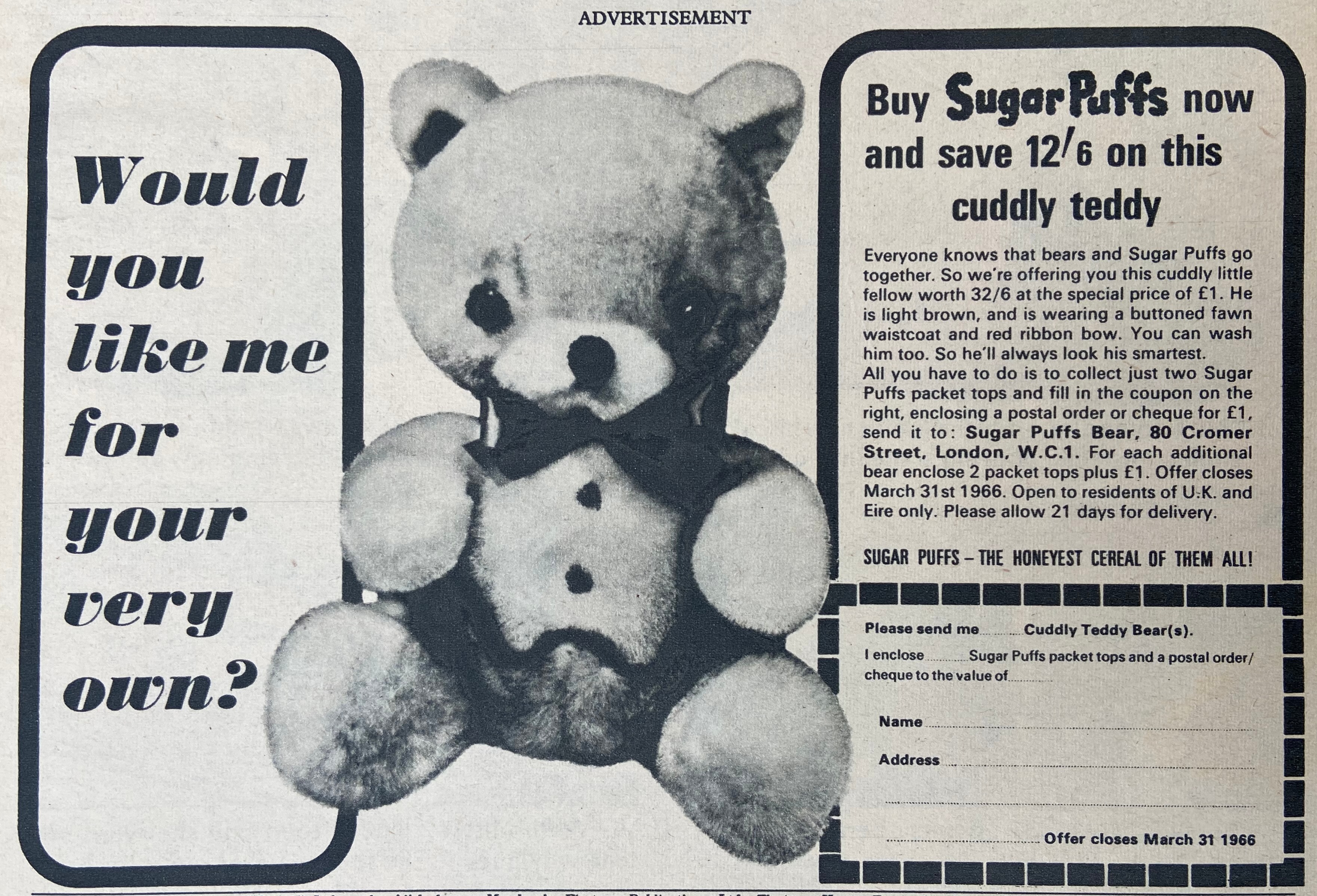 1965 Sugar Puffs Jeremy BEar Soft Toy